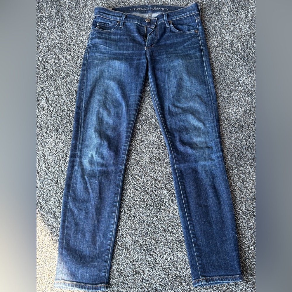 Citizens Of Humanity Blue Skinny Jeans with Faded Whiskering
